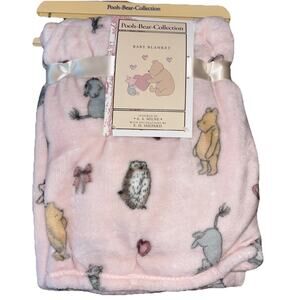 Winnie The Pooh Bear Collection Baby Blanket Blush Pink Hearts Bows 30"x40" NEW